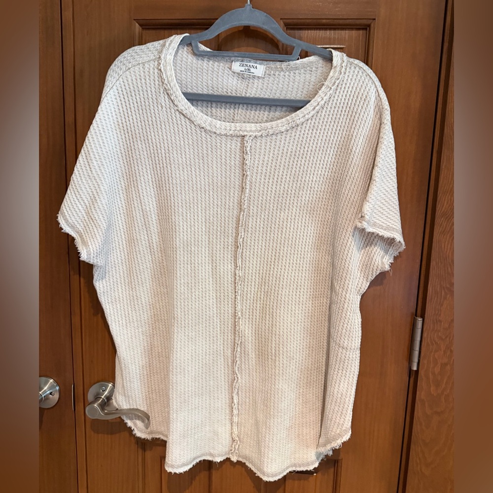 Zenana Outfitters Cream Waffle Short Sleeve Top